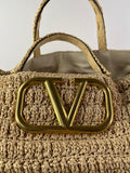 Valentino VLogo Signature Raffia Tote Bag