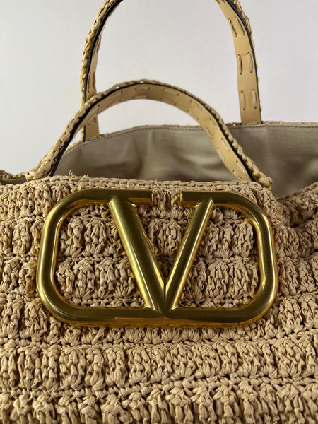 Valentino VLogo Signature Raffia Tote Bag