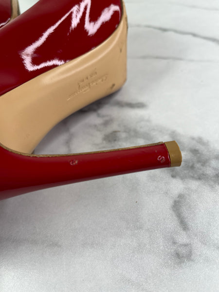 Ferragamo Red Rosso Patent Pimpa Rounded Toe Bow Pumps Size 6