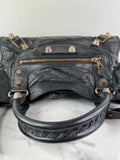 BALENCIAGA Black Lambskin Leather Giant 21 Rose Gold Motorcycle City Shoulder Bag