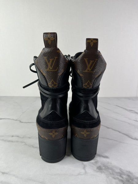 Louis Vuitton Black Monogram Laureate Platform Desert Boots Size 37