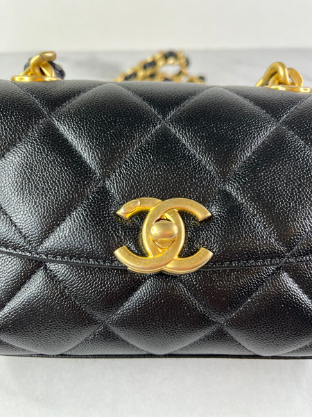 Chanel Mini Black Caviar Chunky Chain Flap Crossbody/Shoulder Bag