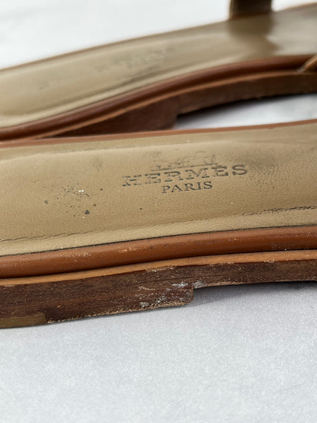 Hermes Gold (Brown) Oran Flat Sandals Size 37