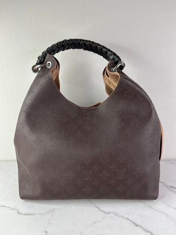 Louis Vuitton Carmel Mahina Chocolate Brown Hobo Shoulder Bag