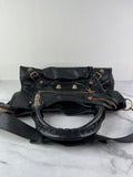 BALENCIAGA Black Lambskin Leather Giant 21 Rose Gold Motorcycle City Shoulder Bag