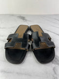 Hermes Black Oran Flat Sandals Size 37
