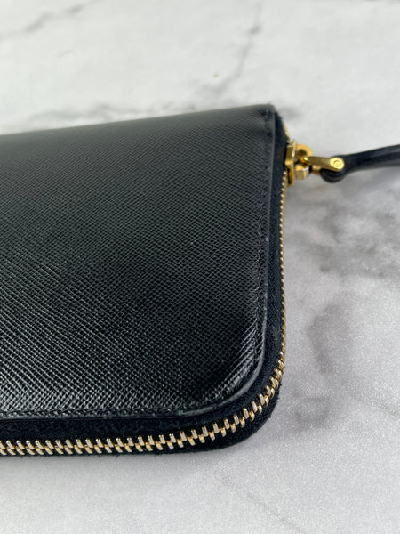 Prada Black Saffiano Zip Wallet