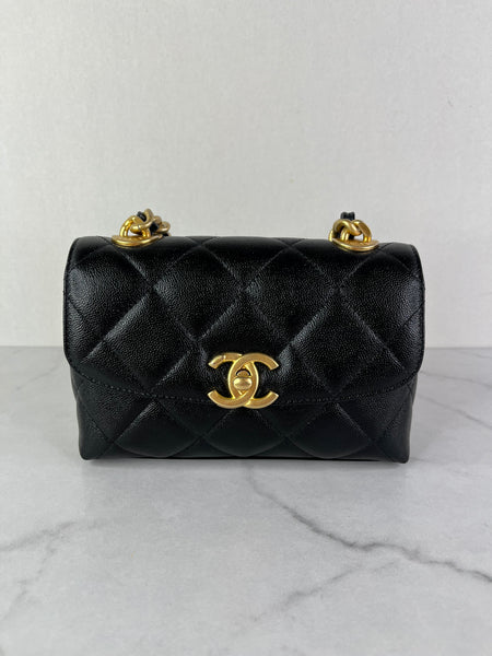 Chanel Mini Black Caviar Chunky Chain Flap Crossbody/Shoulder Bag