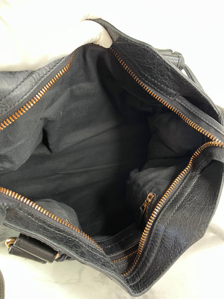 BALENCIAGA Black Lambskin Leather Giant 21 Rose Gold Motorcycle City Shoulder Bag
