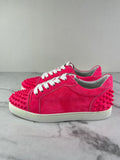 Christian Louboutin Women’s Vieira 2 Flat Pink Poupidou Suede Spike Sneakers Size 37