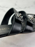 Chanel Black CC Turnlock Leather Triple Strap Flat Slides Size 37