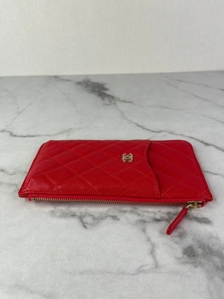 Chanel Red Caviar Quilted Classic iPhone Pouch/Wallet