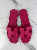 Hermes Dark Pink Epsom Calfskin Leather Oran Flat Sandals Size 37