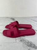 Hermes Dark Pink Epsom Calfskin Leather Oran Flat Sandals Size 37
