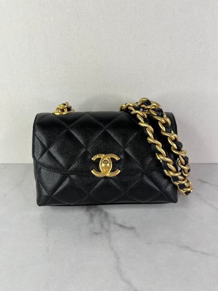 Chanel Mini Black Caviar Chunky Chain Flap Crossbody/Shoulder Bag