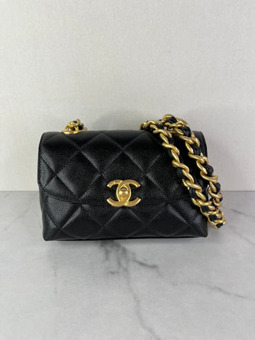 Chanel Mini Black Caviar Chunky Chain Flap Crossbody/Shoulder Bag