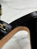 Chanel CC Black Leather Chain Link Ankle Strap Sandals Size 37.5