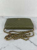 CHANEL Chevron Green Wallet on Chain Crossbody/Shoulder Bag