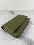 CHANEL Chevron Green Wallet on Chain Crossbody/Shoulder Bag