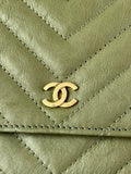 CHANEL Chevron Green Wallet on Chain Crossbody/Shoulder Bag