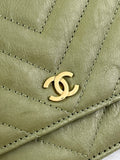 CHANEL Chevron Green Wallet on Chain Crossbody/Shoulder Bag