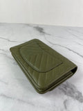 CHANEL Chevron Green Wallet on Chain Crossbody/Shoulder Bag