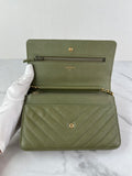 CHANEL Chevron Green Wallet on Chain Crossbody/Shoulder Bag