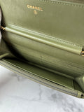 CHANEL Chevron Green Wallet on Chain Crossbody/Shoulder Bag