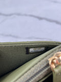 CHANEL Chevron Green Wallet on Chain Crossbody/Shoulder Bag