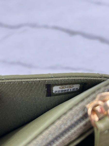 CHANEL Chevron Green Wallet on Chain Crossbody/Shoulder Bag