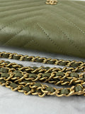 CHANEL Chevron Green Wallet on Chain Crossbody/Shoulder Bag