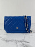 CHANEL Quilted Lambskin Blue Wallet on Chain Crossbody/Shoulder Bag