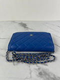 CHANEL Quilted Lambskin Blue Wallet on Chain Crossbody/Shoulder Bag