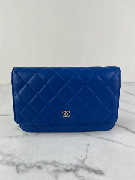 CHANEL Quilted Lambskin Blue Wallet on Chain Crossbody/Shoulder Bag