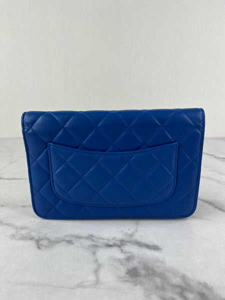 CHANEL Quilted Lambskin Blue Wallet on Chain Crossbody/Shoulder Bag