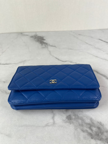 CHANEL Quilted Lambskin Blue Wallet on Chain Crossbody/Shoulder Bag