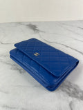 CHANEL Quilted Lambskin Blue Wallet on Chain Crossbody/Shoulder Bag