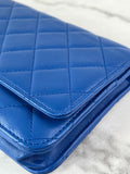 CHANEL Quilted Lambskin Blue Wallet on Chain Crossbody/Shoulder Bag