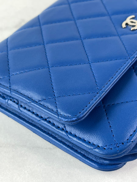 CHANEL Quilted Lambskin Blue Wallet on Chain Crossbody/Shoulder Bag