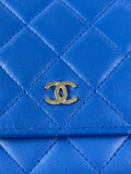 CHANEL Quilted Lambskin Blue Wallet on Chain Crossbody/Shoulder Bag