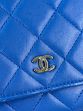 CHANEL Quilted Lambskin Blue Wallet on Chain Crossbody/Shoulder Bag