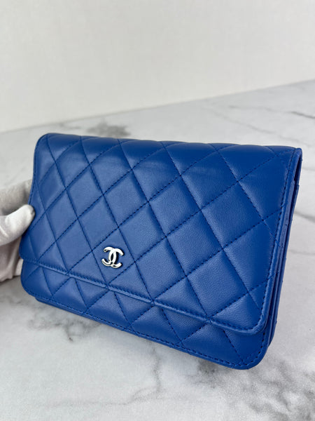 CHANEL Quilted Lambskin Blue Wallet on Chain Crossbody/Shoulder Bag