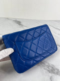 CHANEL Quilted Lambskin Blue Wallet on Chain Crossbody/Shoulder Bag