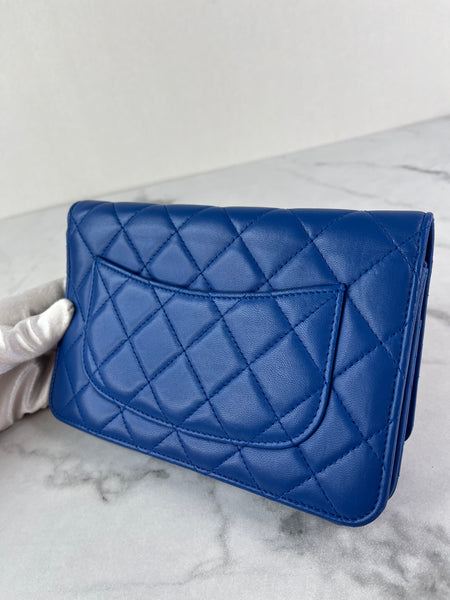 CHANEL Quilted Lambskin Blue Wallet on Chain Crossbody/Shoulder Bag