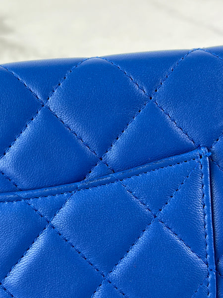 CHANEL Quilted Lambskin Blue Wallet on Chain Crossbody/Shoulder Bag