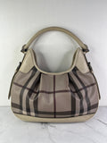 BURBERRY Light Taupe Beige Smoked Check Coated Canvas Brooklyn hobo shoulder bag