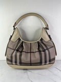 BURBERRY Light Taupe Beige Smoked Check Coated Canvas Brooklyn hobo shoulder bag