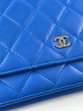CHANEL Quilted Lambskin Blue Wallet on Chain Crossbody/Shoulder Bag