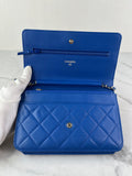 CHANEL Quilted Lambskin Blue Wallet on Chain Crossbody/Shoulder Bag