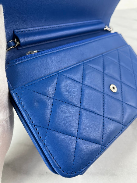 CHANEL Quilted Lambskin Blue Wallet on Chain Crossbody/Shoulder Bag